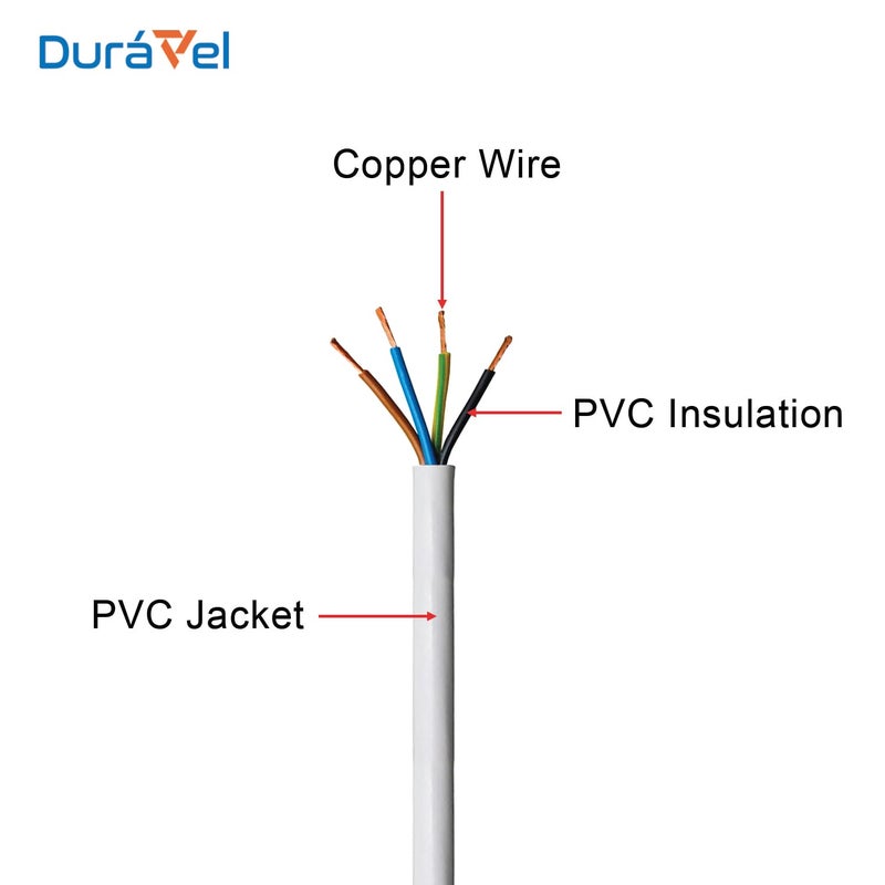 درافل كابل كهربائي رباعي النواة من دورافيل، سلك طاقة معزول بمادة PVC بيضاء، موصلات نحاسية مرنة (4 نواة 20 متر، 2.5 مم) - Image 2